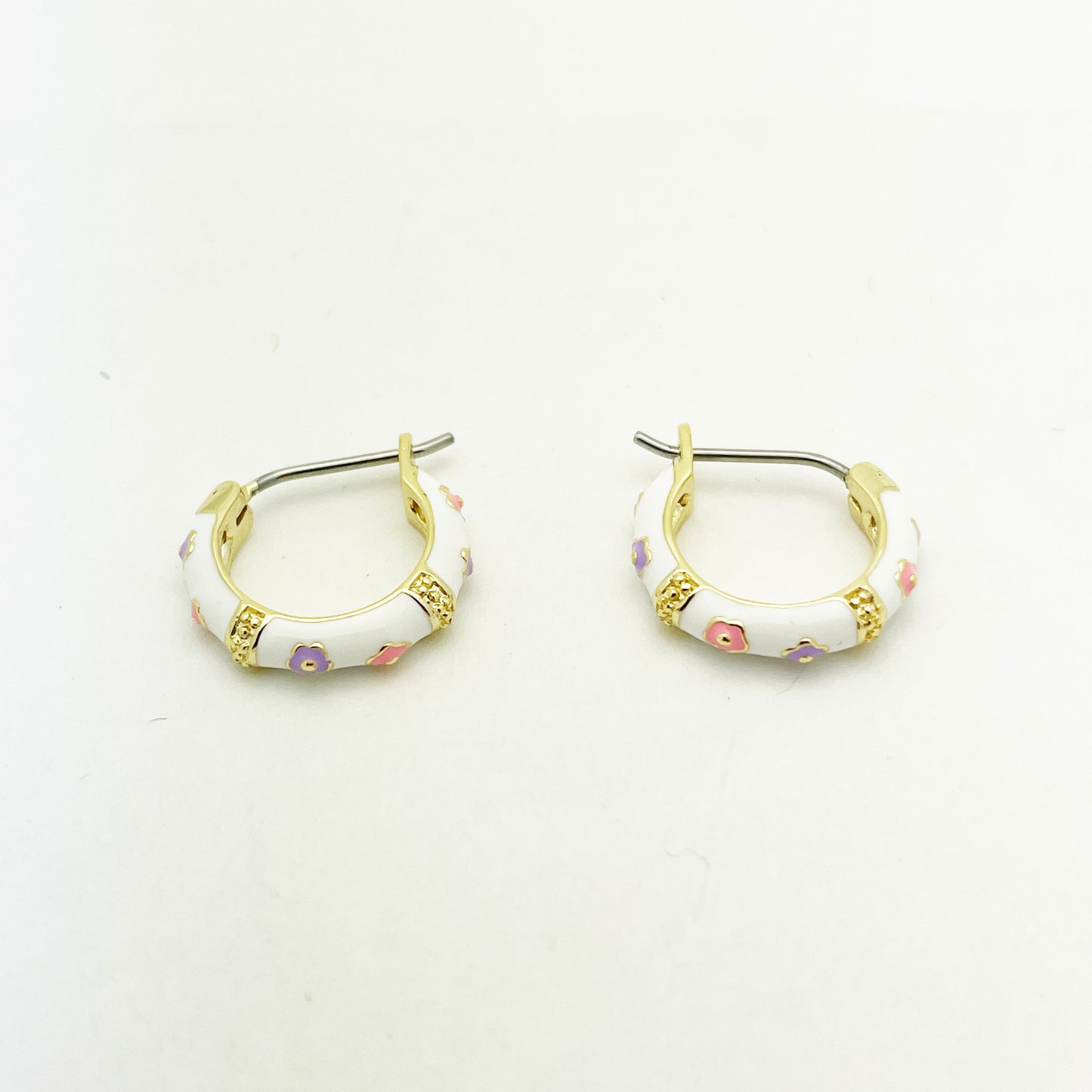 White Rainbow Hoop Earrings 14mm (Surgical Steel Post) Earrings