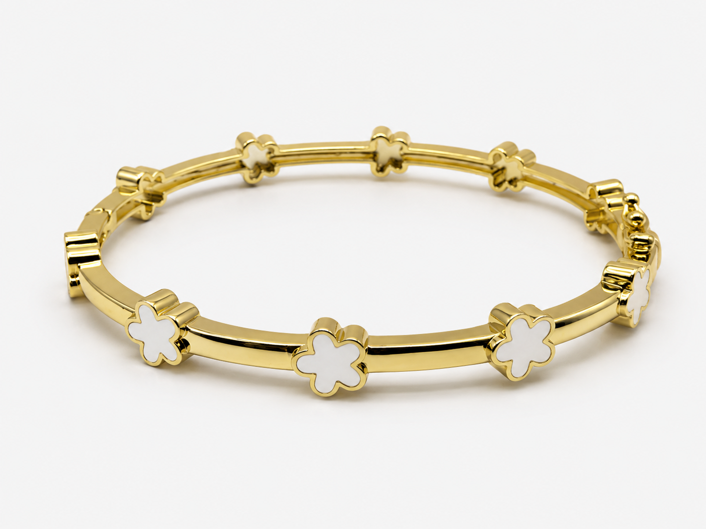 Enamel Bangle Bracelet White Flowers