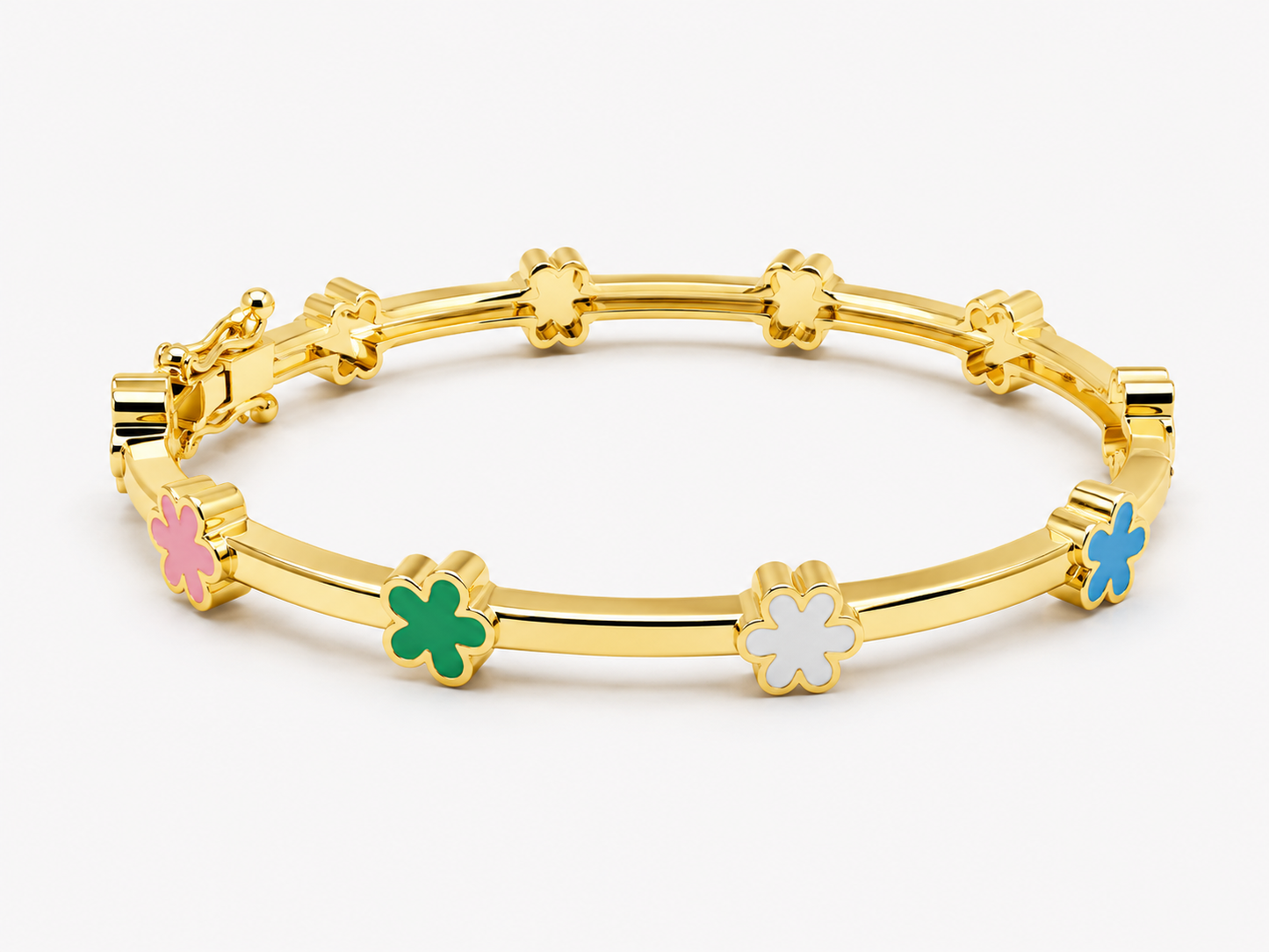 Enamel Bangle Bracelet Colorful Flowers