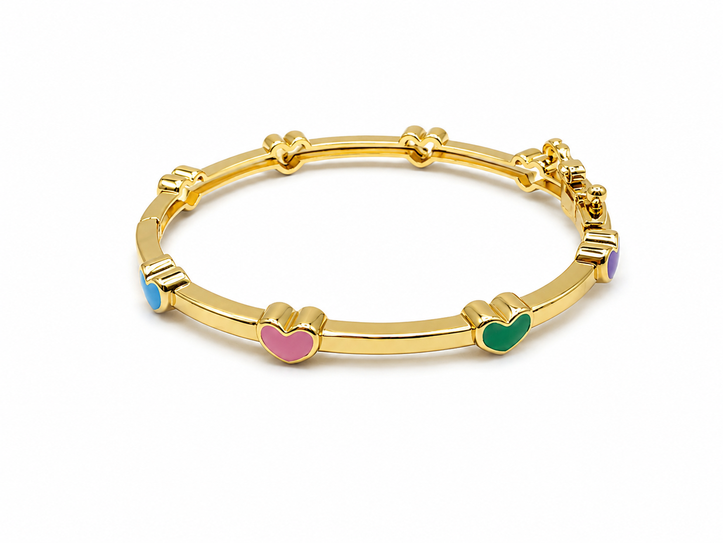 Enamel Bangle Bracelet Rainbow Hearts