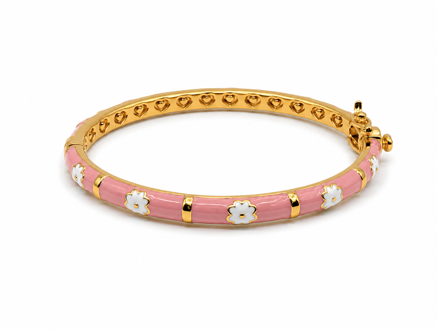 Enamel Bangle Bracelet White Flowers