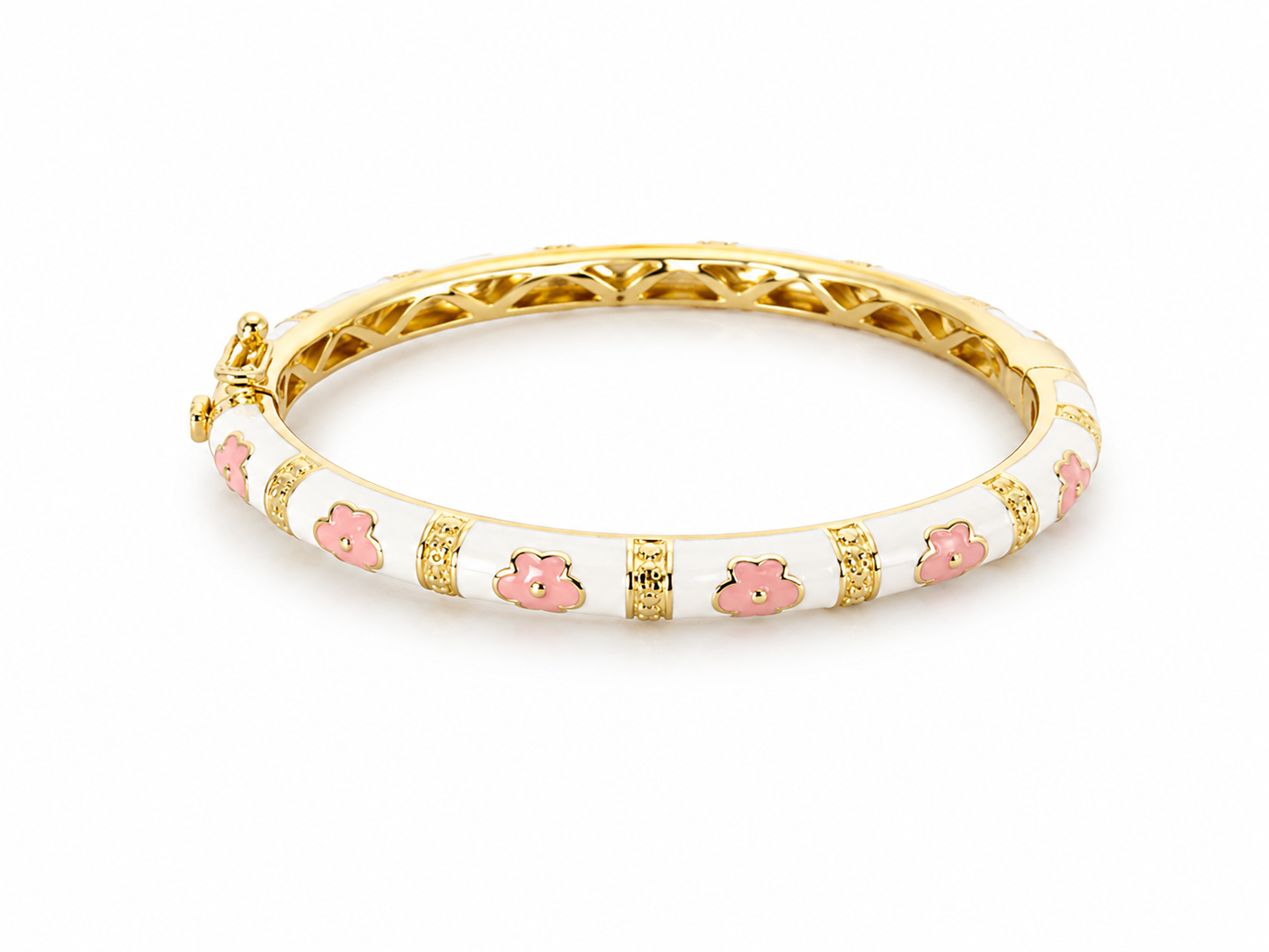 Enamel Bangle Bracelet Pink Flowers