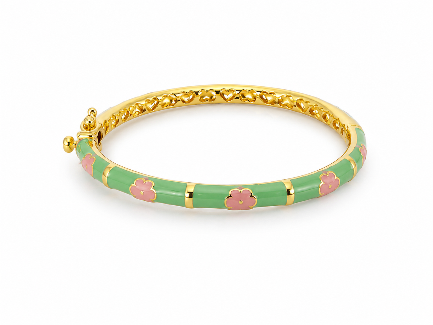 Enamel Bangle Bracelet Pink Flowers