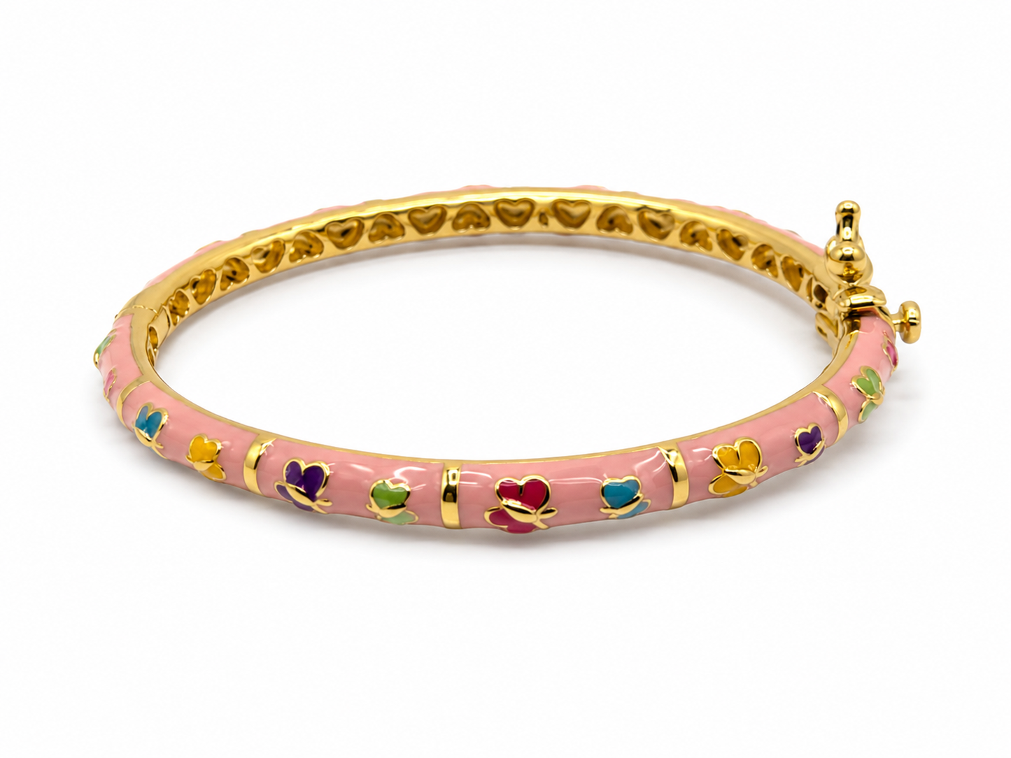 Enamel Bangle Bracelet Pink Colorful Butterflies
