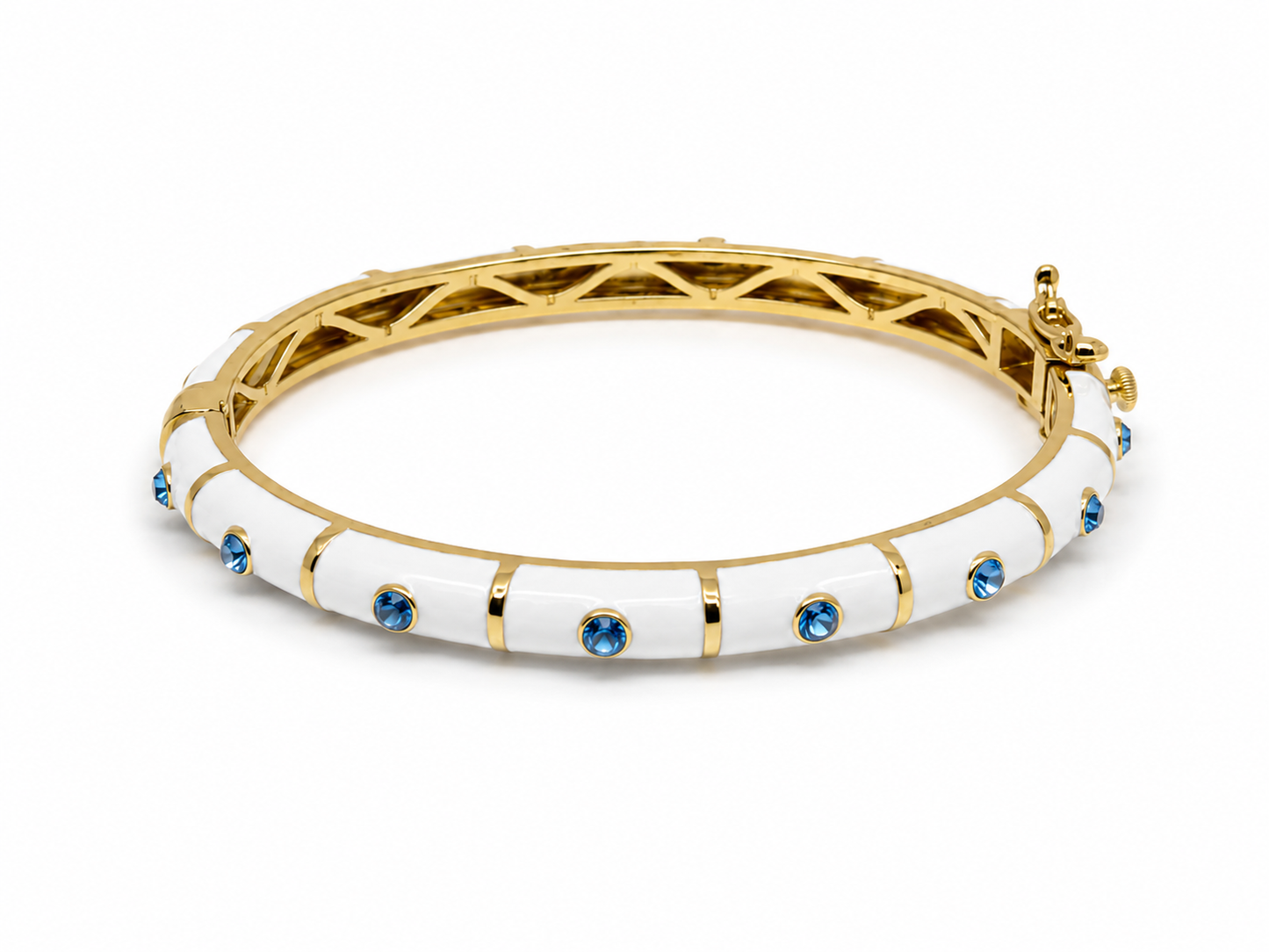 Enamel Bangle Bracelet Blue CZ Dots