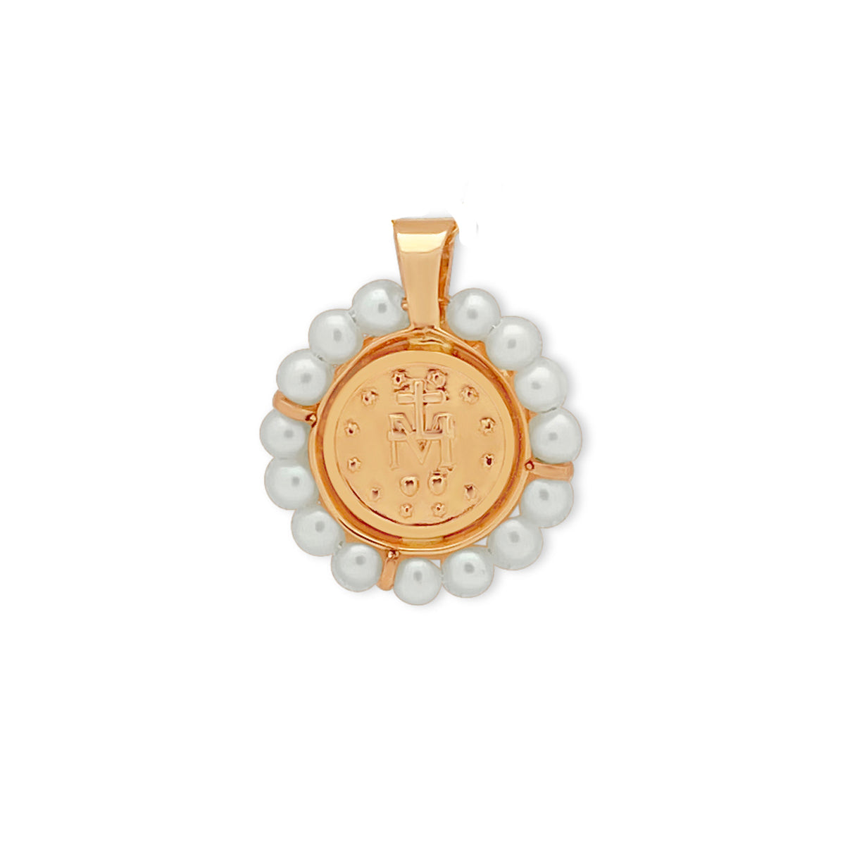 14k Gold Virgen Milagrosa Pearl Medallion Pendant