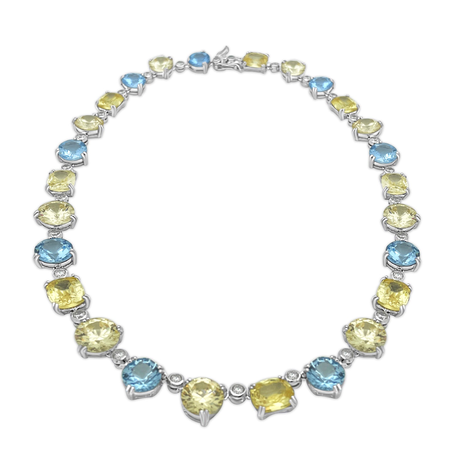 Sterling Silver Simulated Canary CZ & Blue Topaz Statement Necklace, 17"