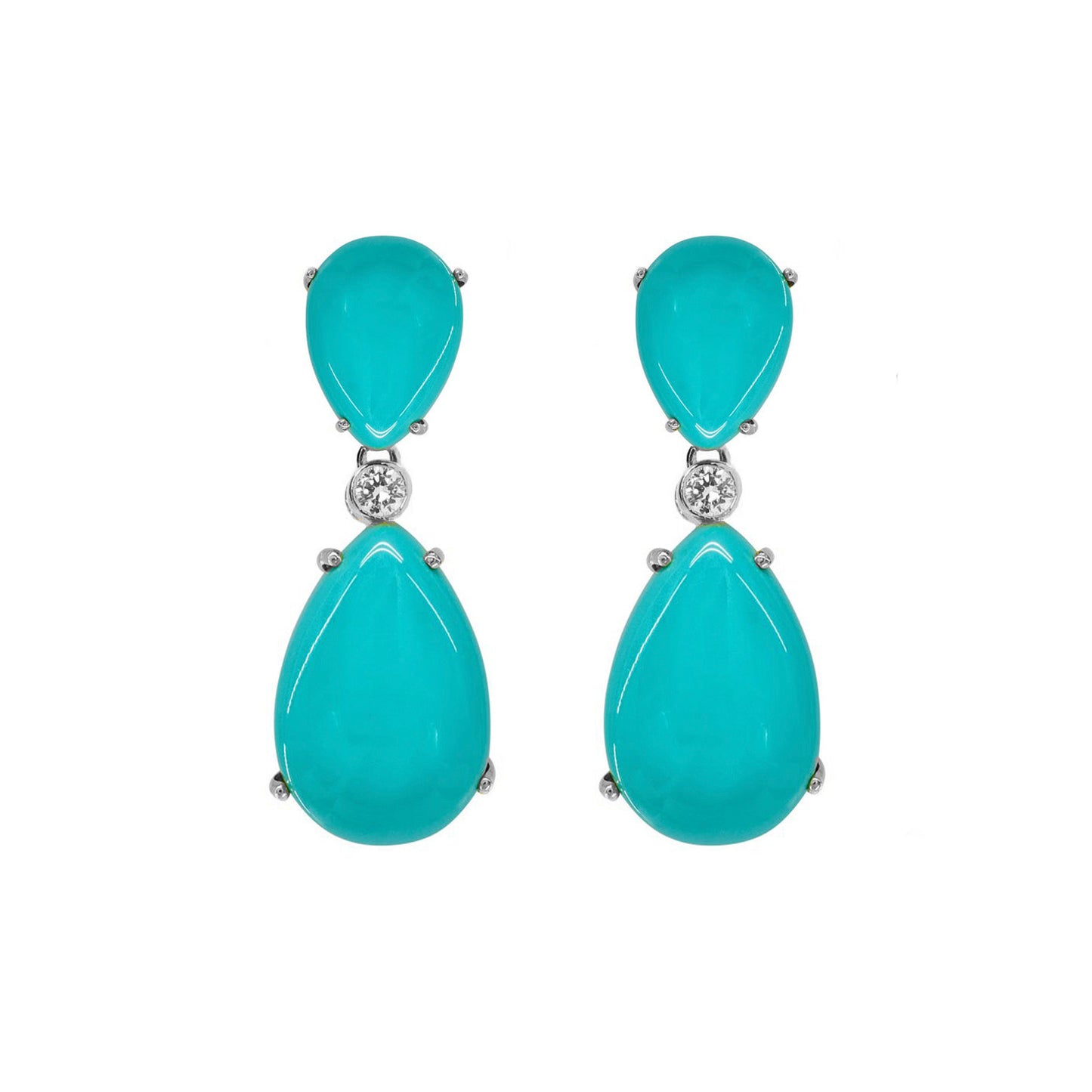 Sterling Silver Simulated Turquoise Drops Omega Earrings Earrings