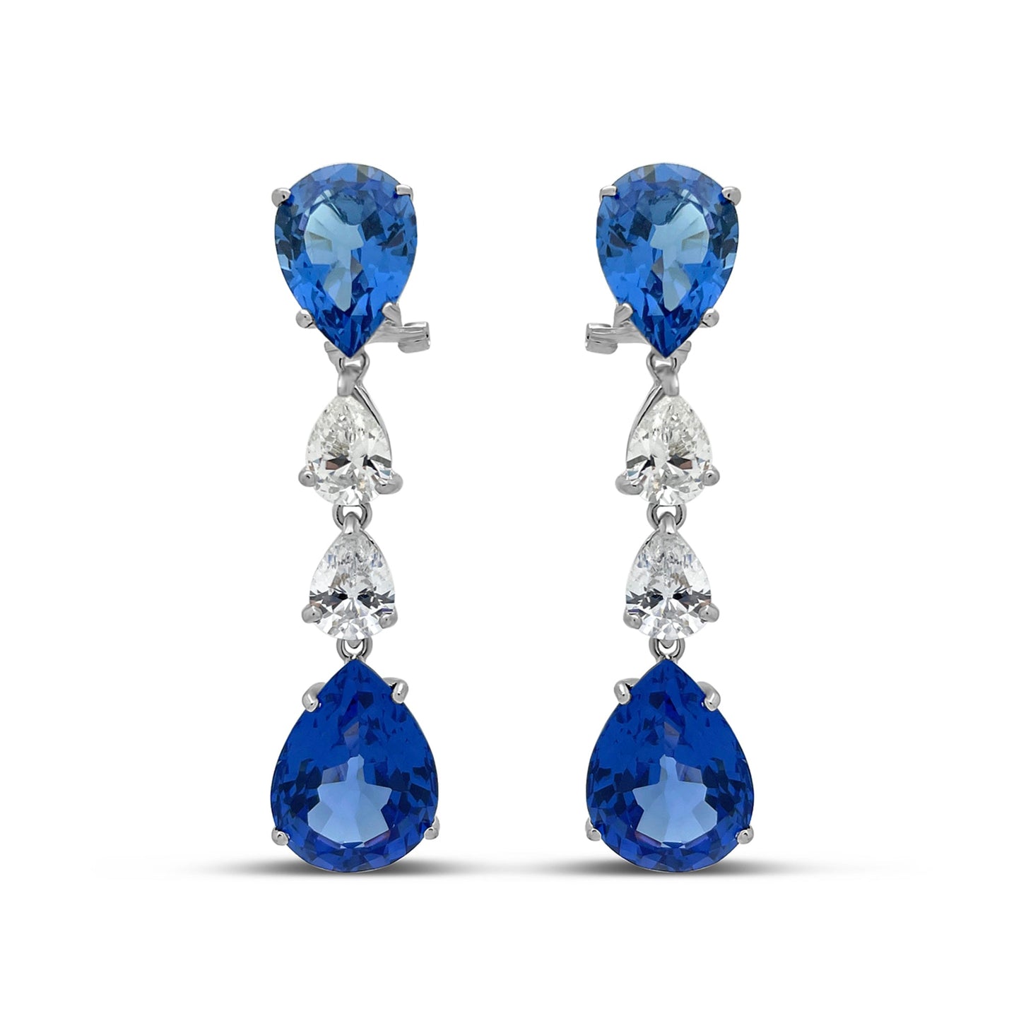 Linear Gala Simulated Sapphire Omega Earrings