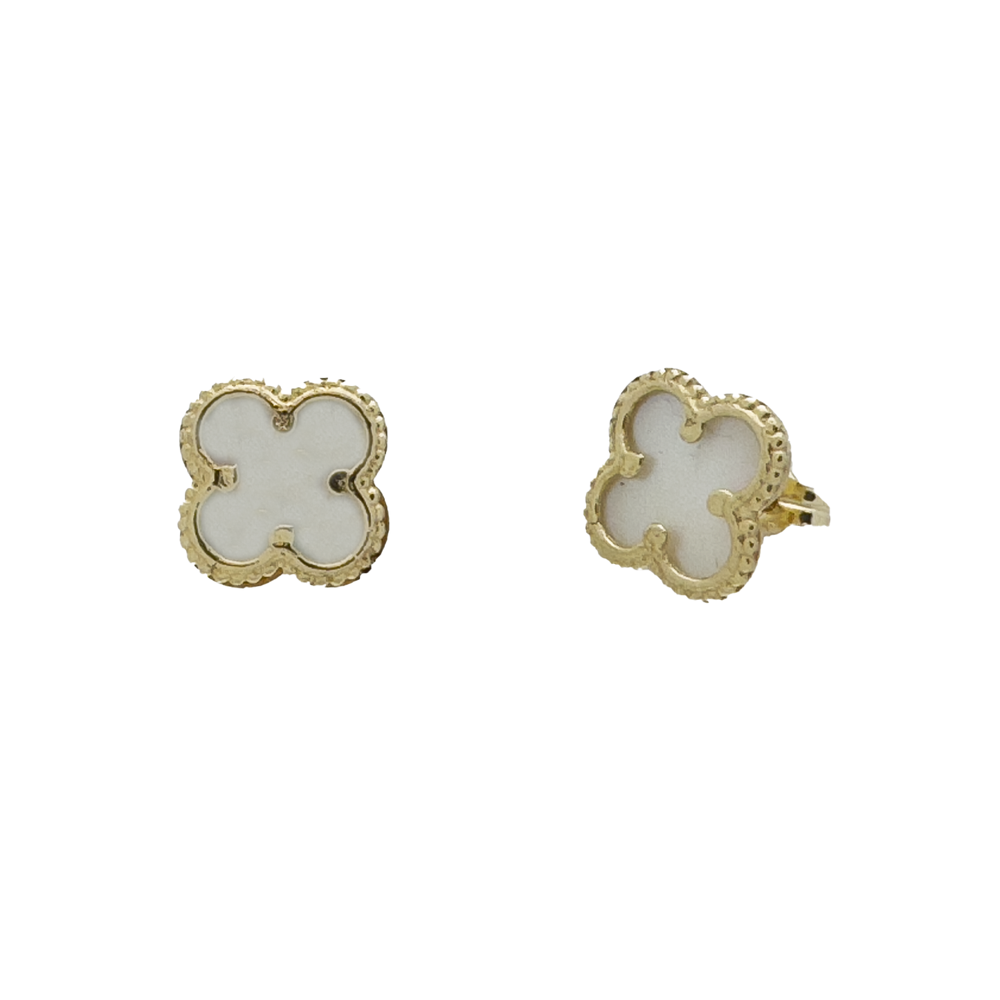 14k Yellow Gold Mother of Pearl Clover Stud Earrings EARRINGS