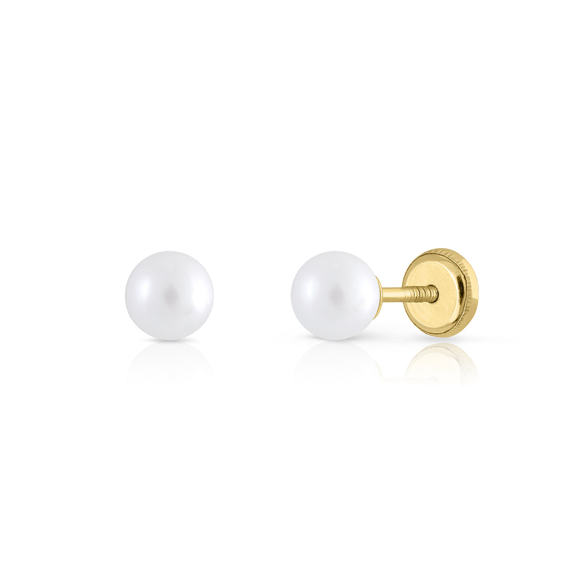 18k Gold 4mm Pearl Screwback Stud Earrings