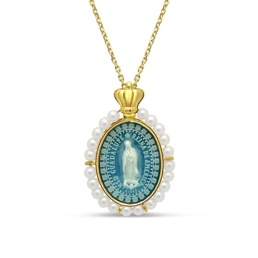 Imperial 14k Gold Our Lady of Guadalupe Pearl Medallion Necklaces