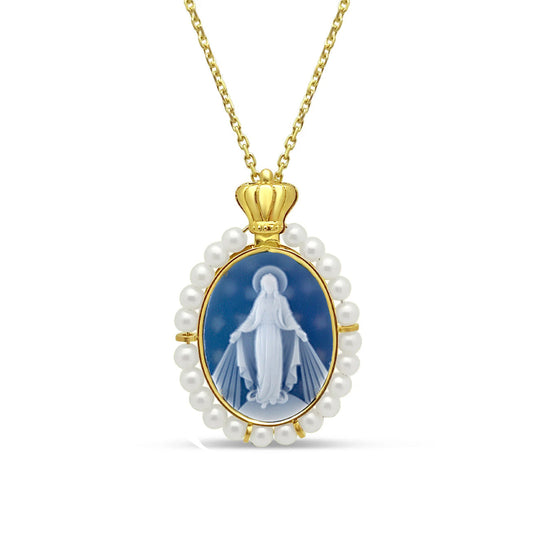 Imperial 14k Gold Miraculous Mary Pearl Medallion Necklaces