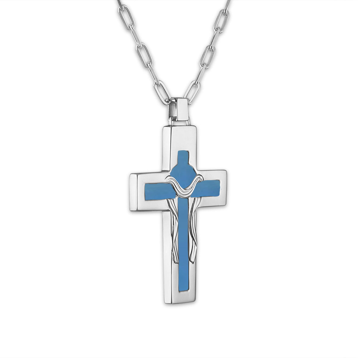 Sacred Mantle Blue Crucifix - Silver Edition Necklaces