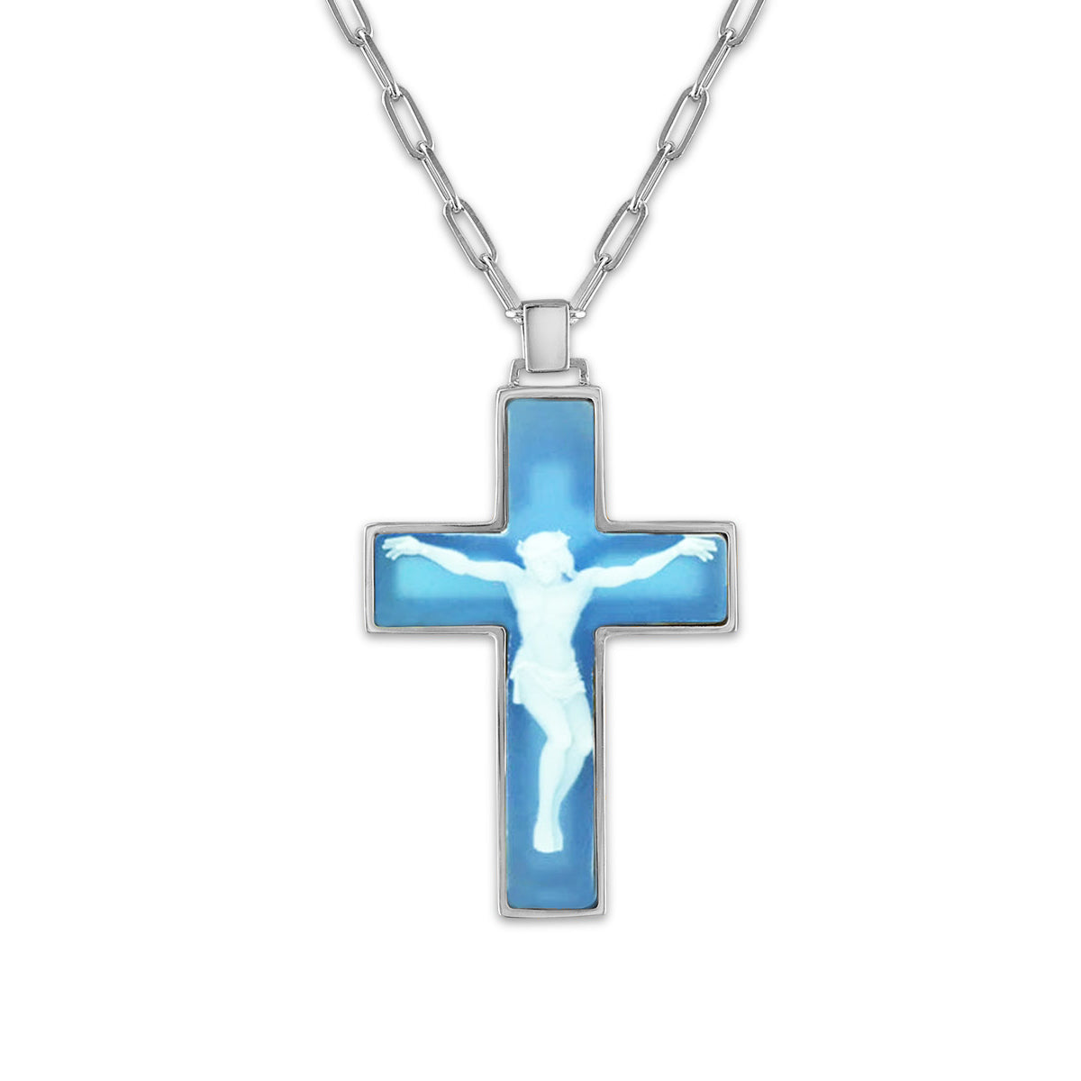 Sacred Mantle Blue Crucifix - Silver Edition Necklaces