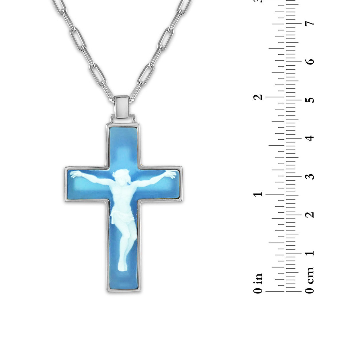 Sacred Mantle Blue Crucifix - Silver Edition Necklaces