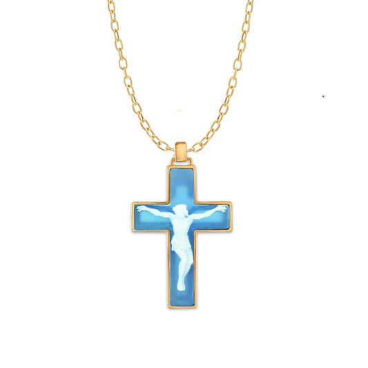 Sacred Mantle Blue Crucifix - Medium Necklaces