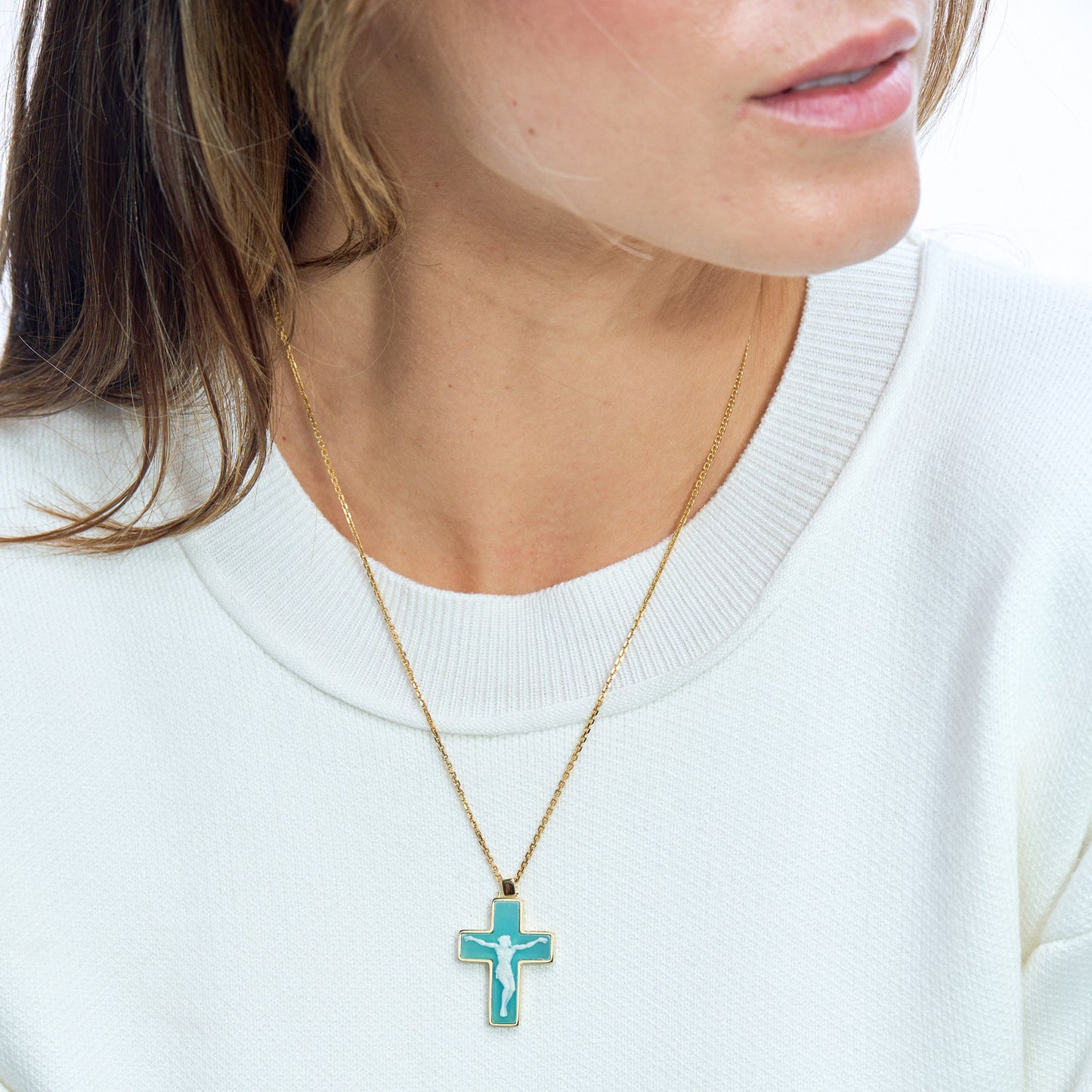 Sacred Mantle Blue Crucifix - Medium Necklaces