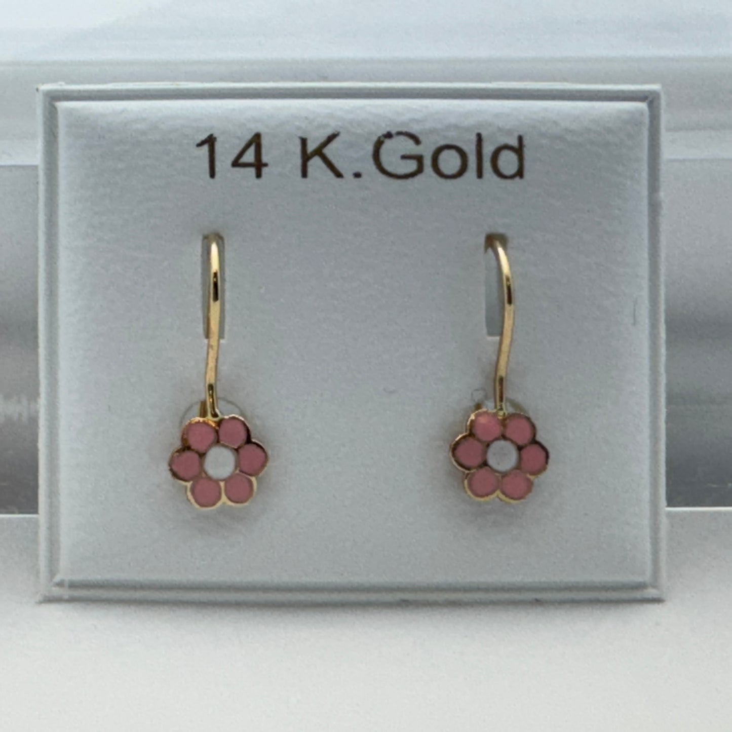 14k Yellow Gold Enamel Flower Wire Hoop Earrings Earrings