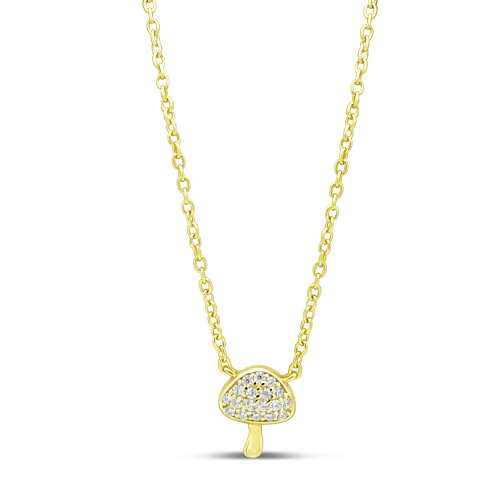 14k Plated Sterling Silver Mini Mushroom CZ Necklace Necklaces
