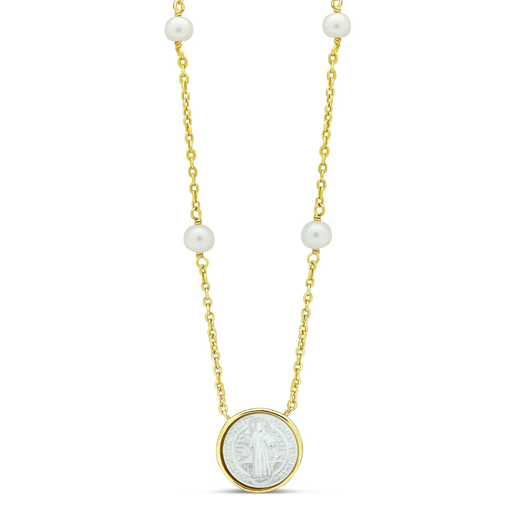 14k Gold Plated Silver Mother of Pearl San Benito Pendant Necklace Necklaces