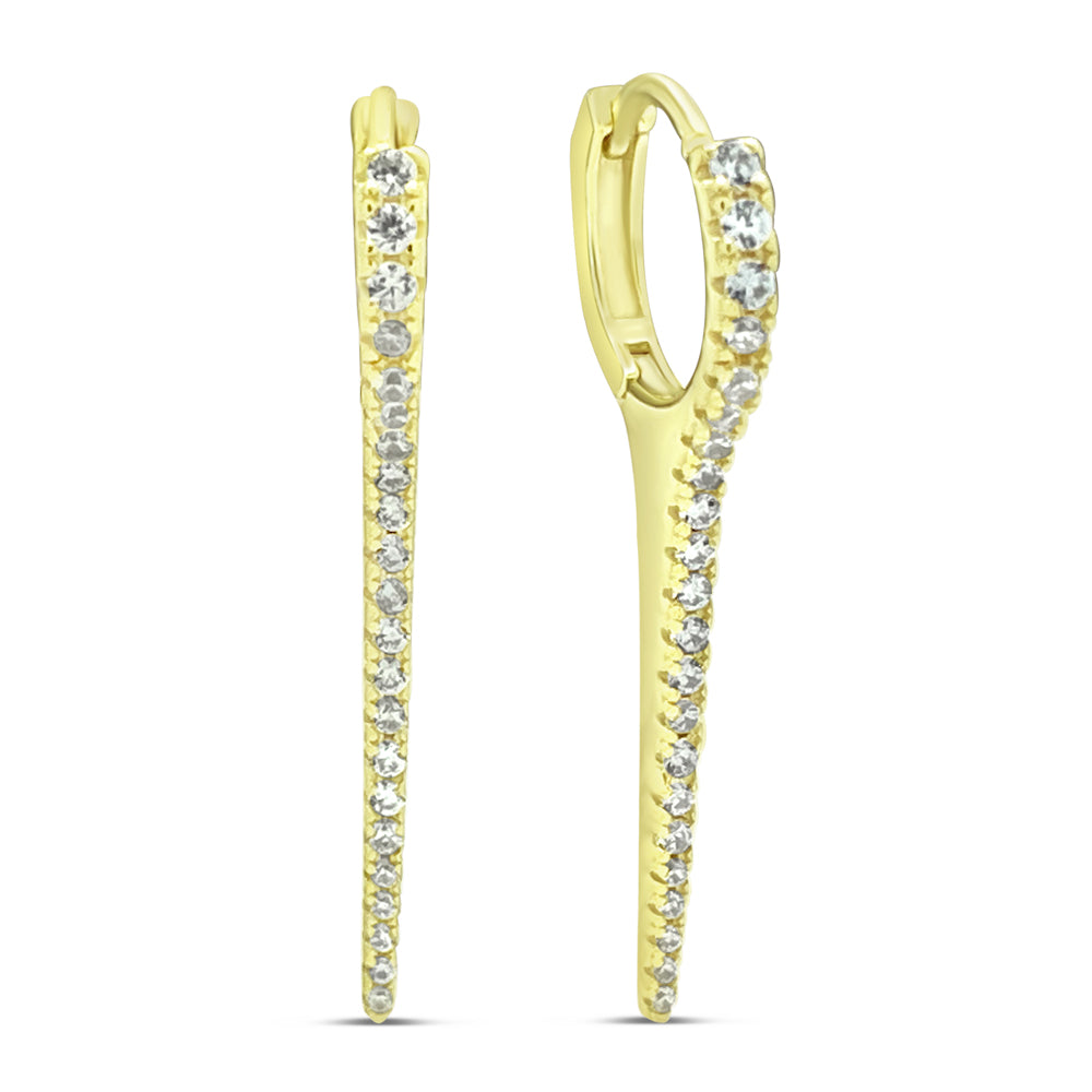 14k Gold Plated Silver Brilliant CZ Small Rocker Hoop Earrings Earrings