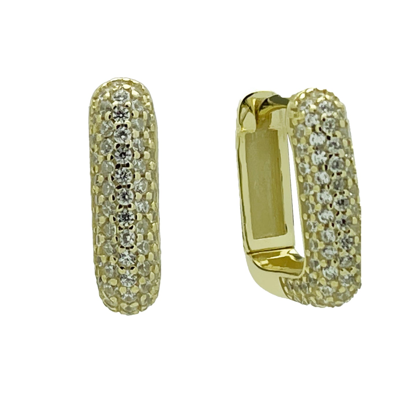 14k Gold Plated Silver Brilliant CZ Square Huggie Hoop Earrings Earrings