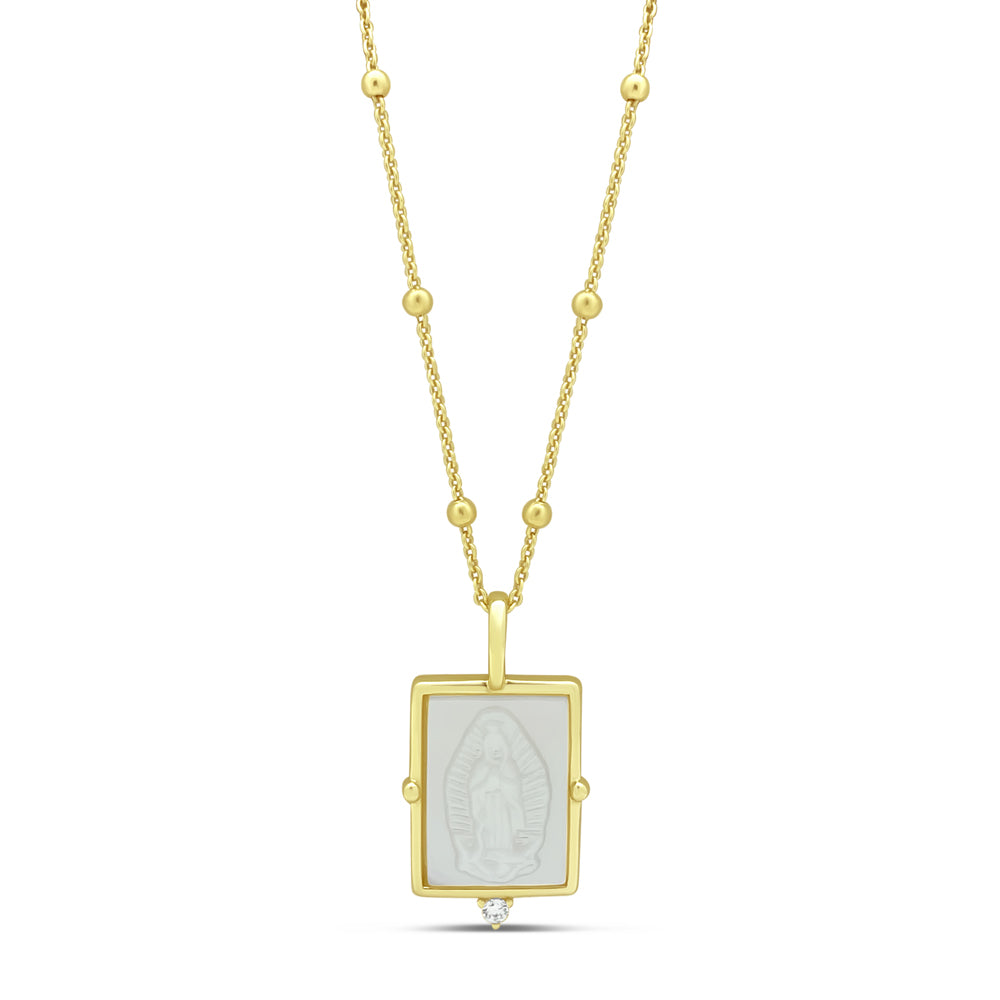 14k Gold Plated Silver Mother of Pearl Virgen de Guadalupe Pendant Necklace Necklaces
