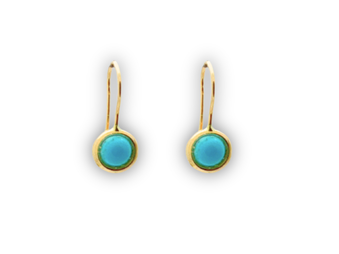 14k Yellow Gold Turquoise Wire Hoop Earrings Earrings