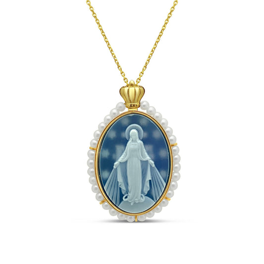 Emperatriz 14k Gold Miraculous Mary Pearl Medallion Necklaces
