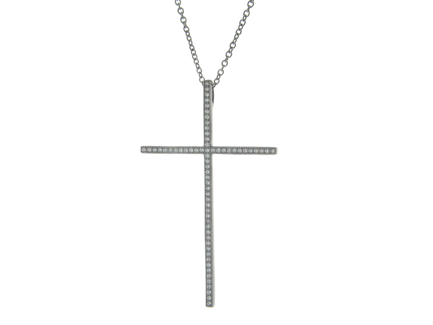 Thin Midnight Cubic Zirconia Cross Necklace Necklaces