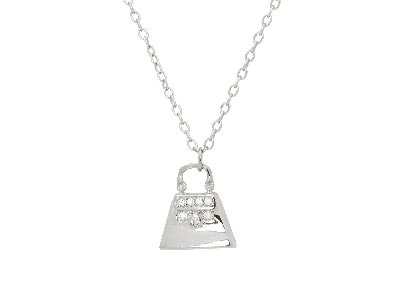Teen Sparkling Cz Purse Pendant Necklace in Sterling Silver, 16" + 2" Necklaces