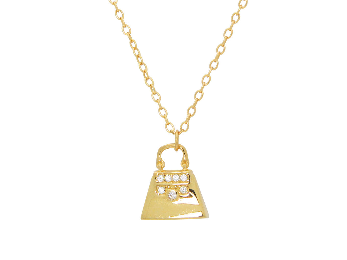 Teen Sparkling Cz Purse Pendant Necklace in Gold Plated Sterling Silver, 16" + 2" Necklaces