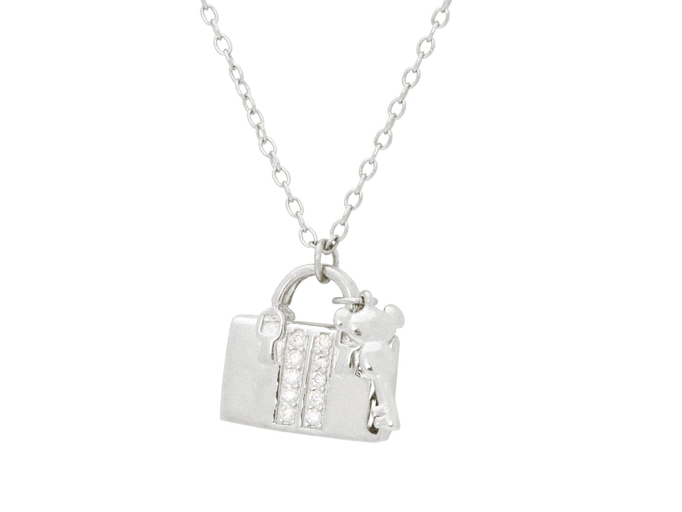 Teen Sparkling Cz Purse & Key Pendant Necklace in Sterling Silver, 16" + 2" Necklaces