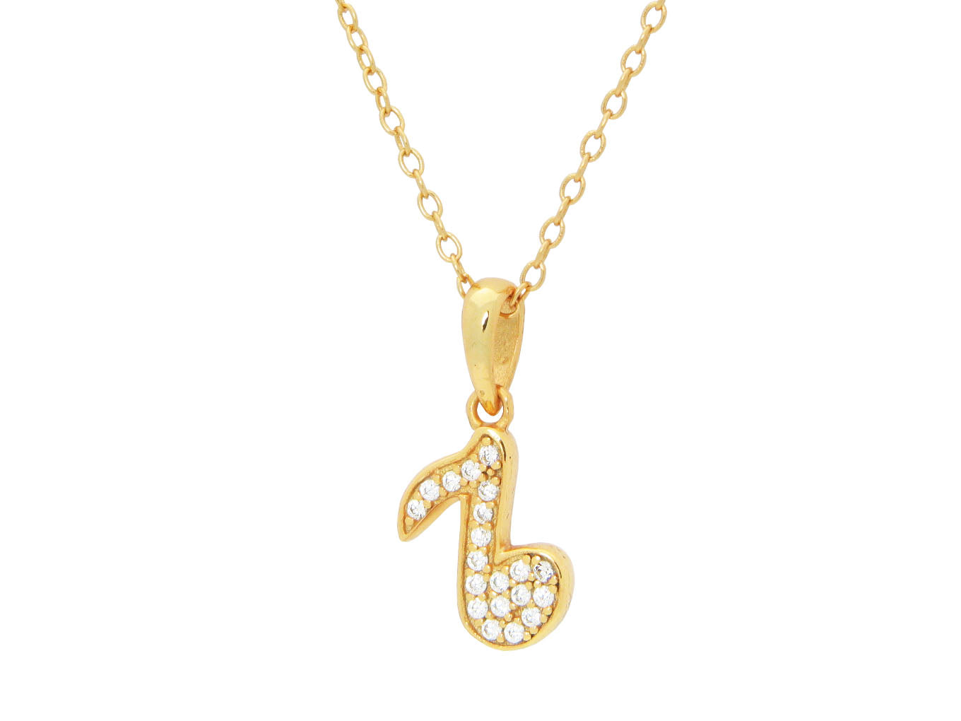 Teens Sparkling Cz Corchea Pendant Necklace in Gold Plated Silver, 16" + 2" Necklaces