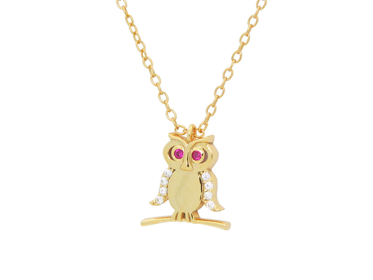 Teen Red Cz Owl Pendant Necklace in 18K Gold Plated Silver 16"+ 2" Necklaces