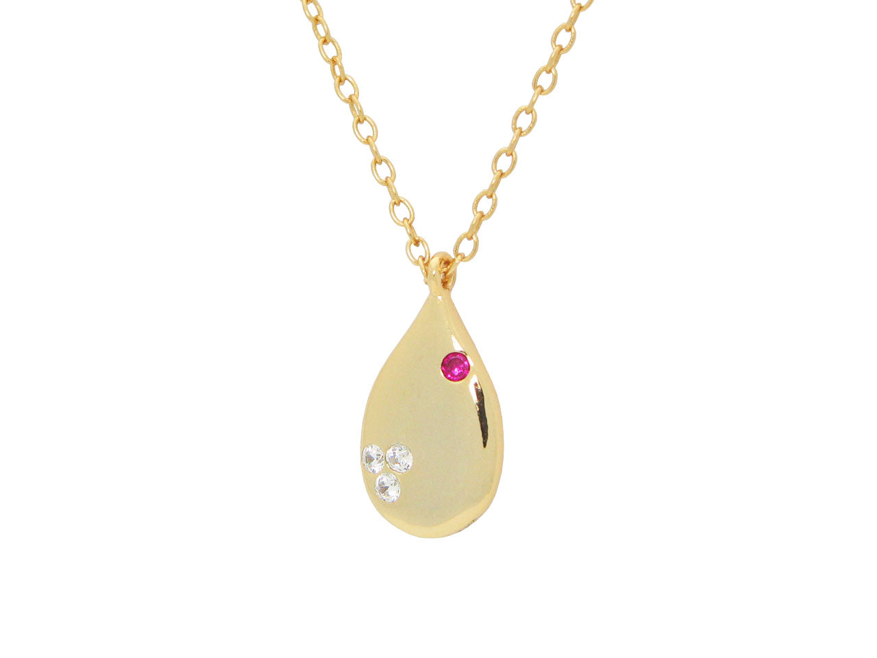 Red Cz Tear Drop Necklace (Gold) Necklaces