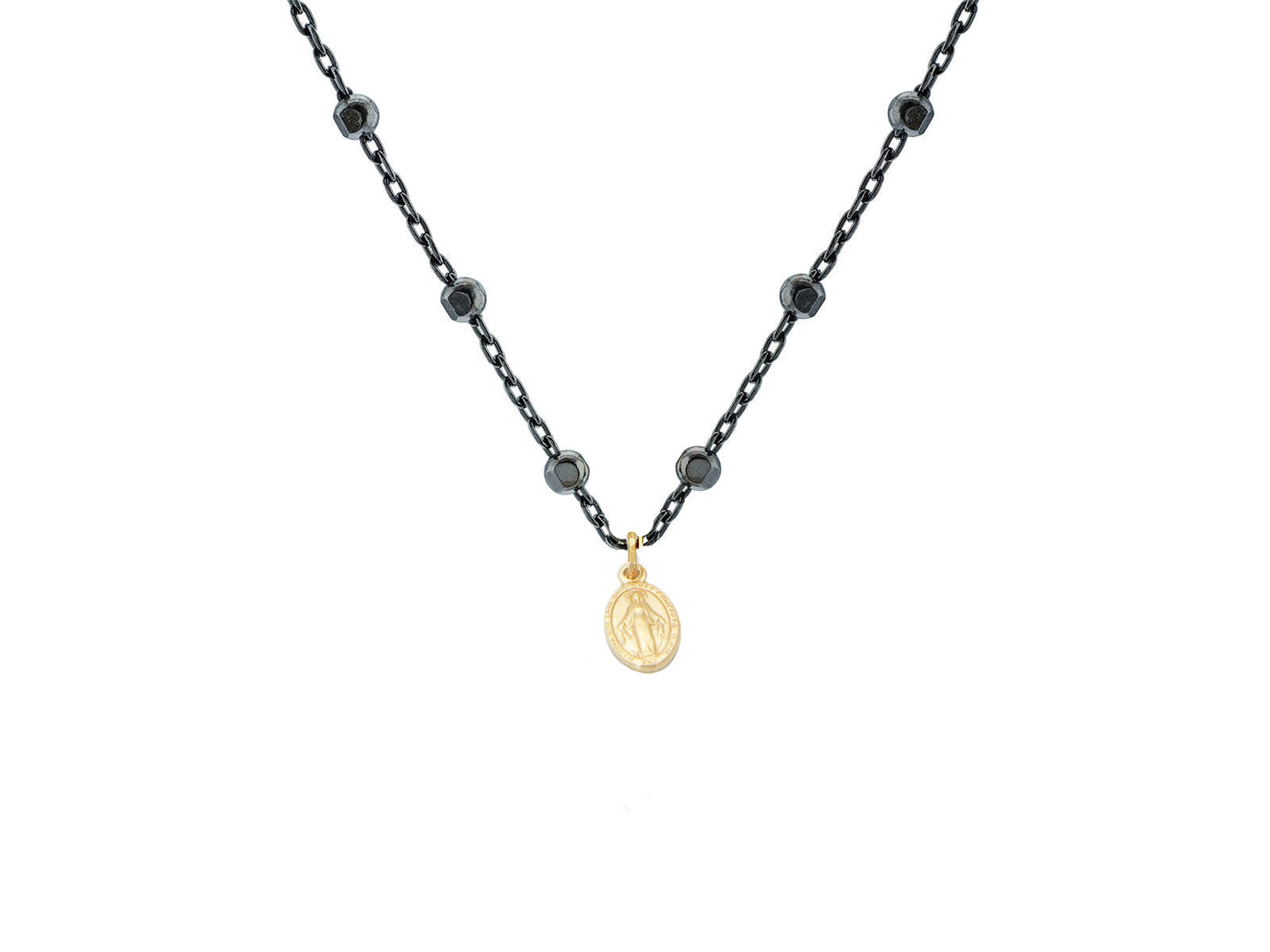 Gunmetal Mini Mircaculous Virgin Medal Necklace Necklaces