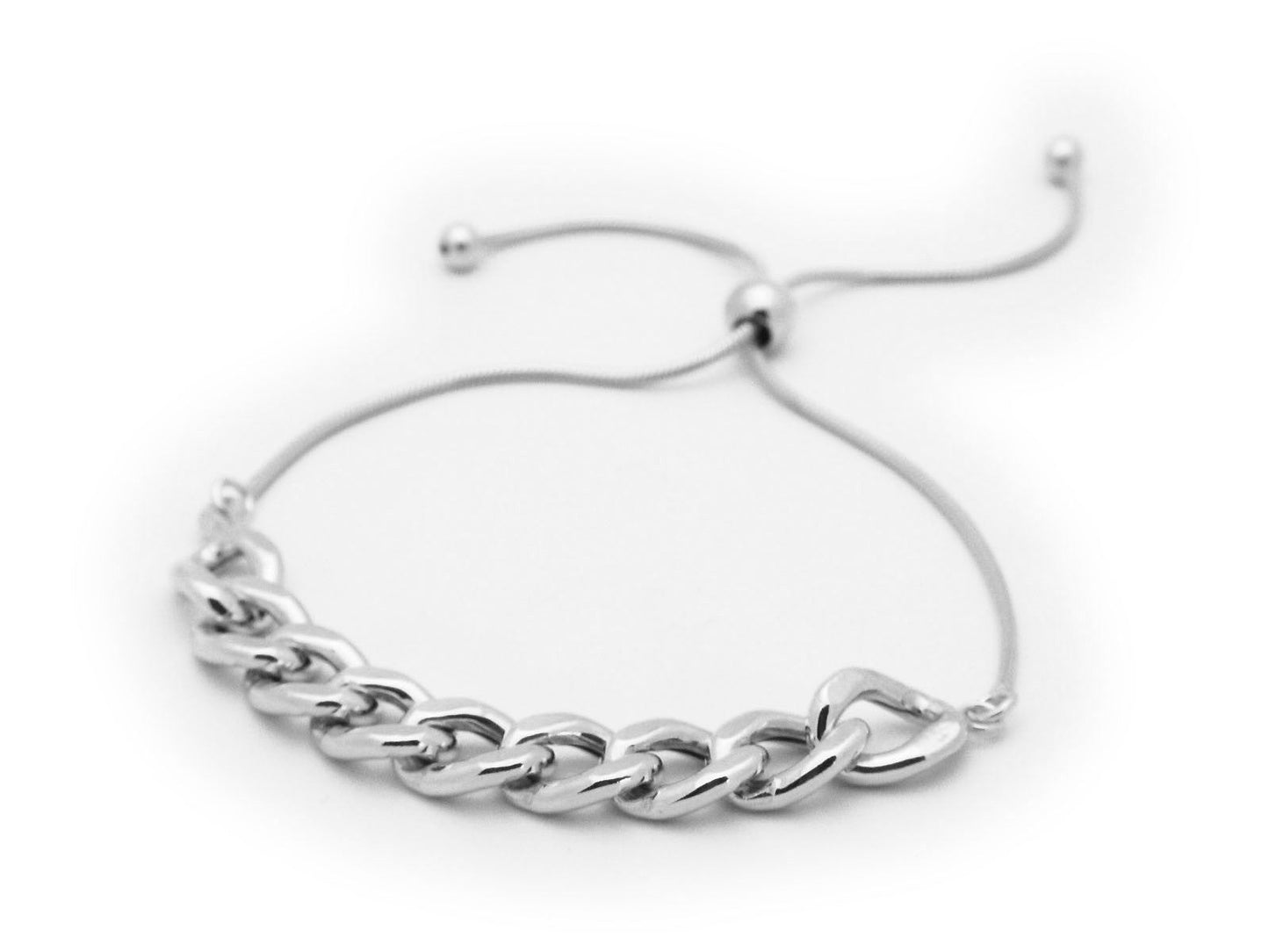 Sterling Silver Rounded Cuban Link Chain Bracelet, Adjustable Bracelets