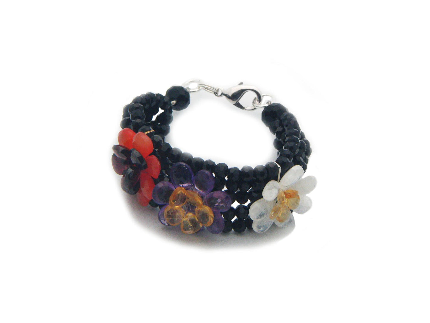 Handmade Labradorite - Citrine - Amethyst - Carnelian - Black Onyx Strand Bracelet (Sterling Silver) Bracelets