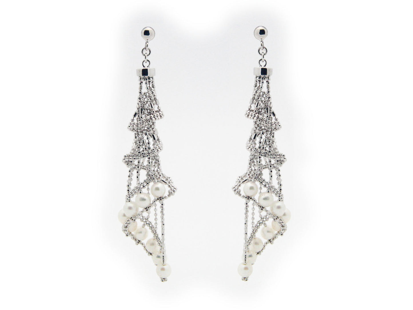 Swirling Pearls Silk Tassel Earrings Earrings