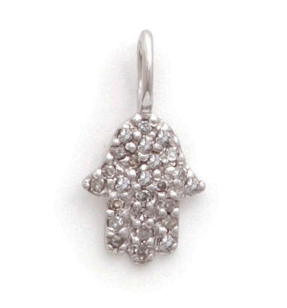 14k White Gold Mini Diamond Hamsa Pendant Pendants