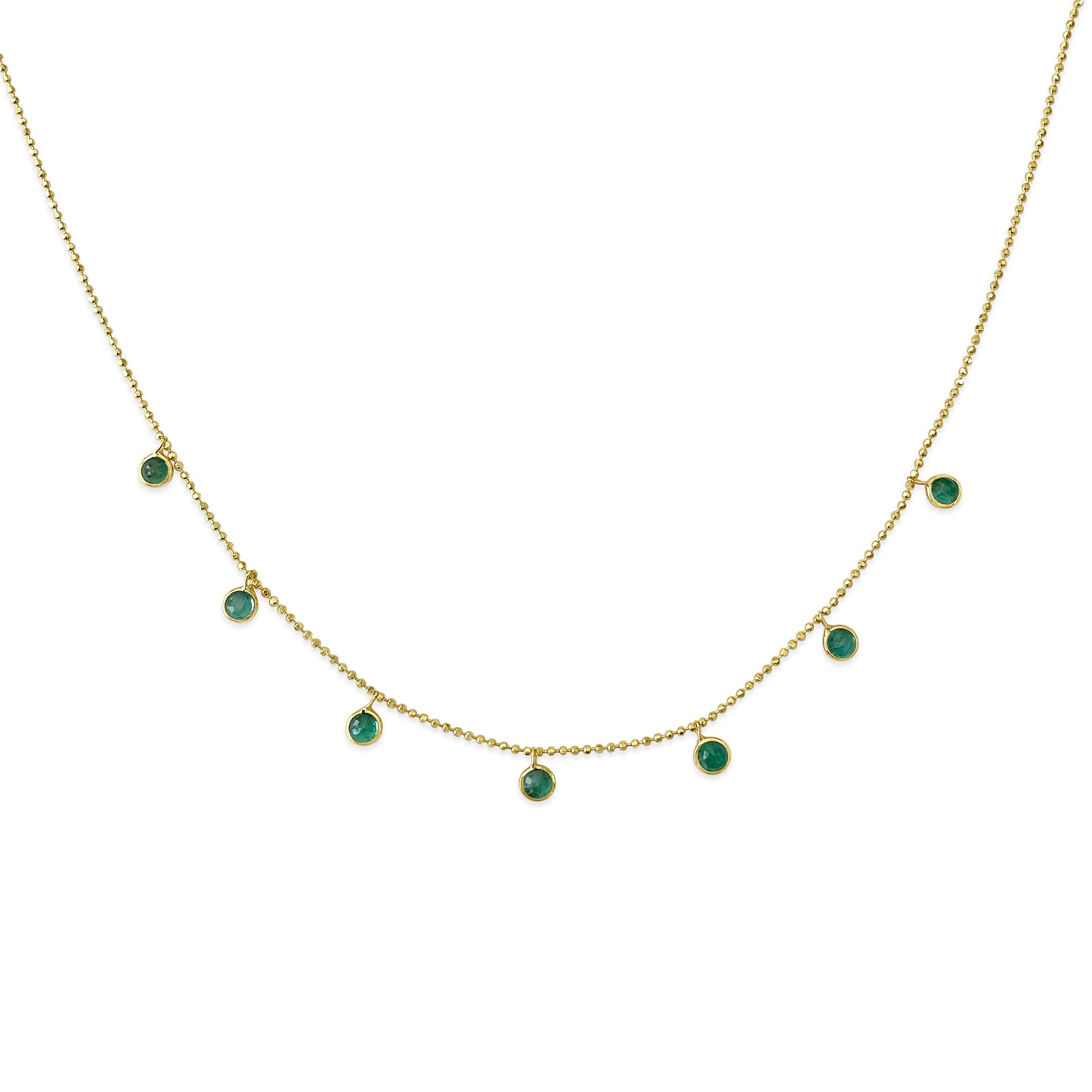 14k Yellow Gold 7 Round Bezel Emerald Necklace, 16" (1.25ct) Necklaces