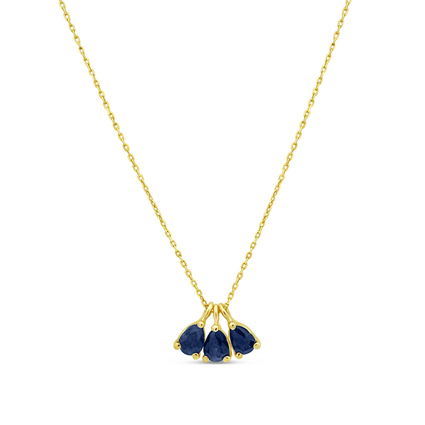 14k Gold Dangling Oval Sapphires Necklace. 15" + 2" NECKLACES