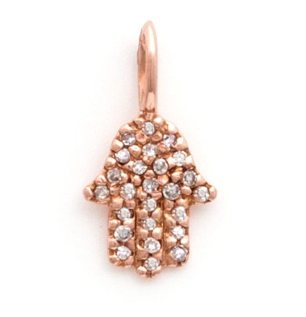 14k Rose Gold Mini Diamond Hamsa Pendant Pendants