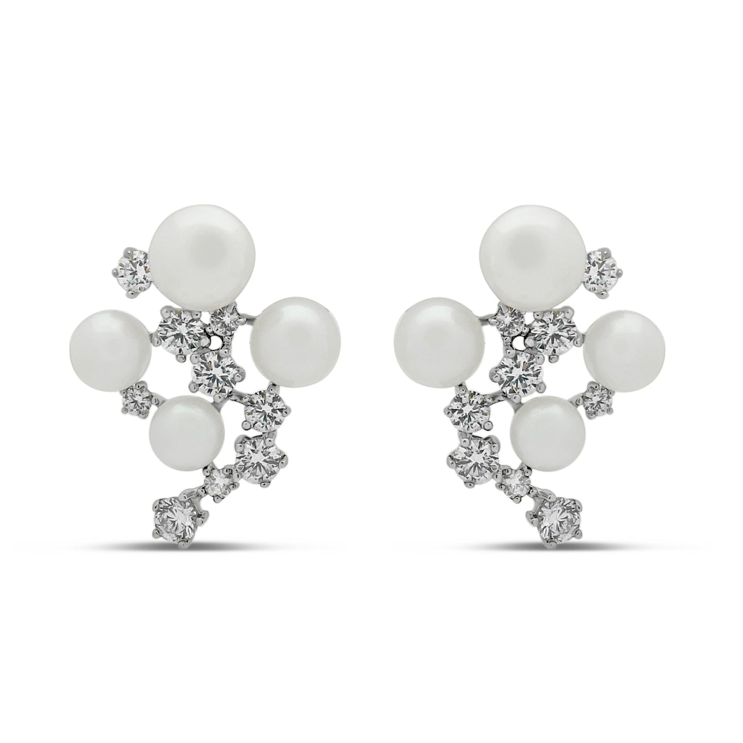 Sterling Silver Bridal Pearl Brilliance Cluster with Large Backs Earrings