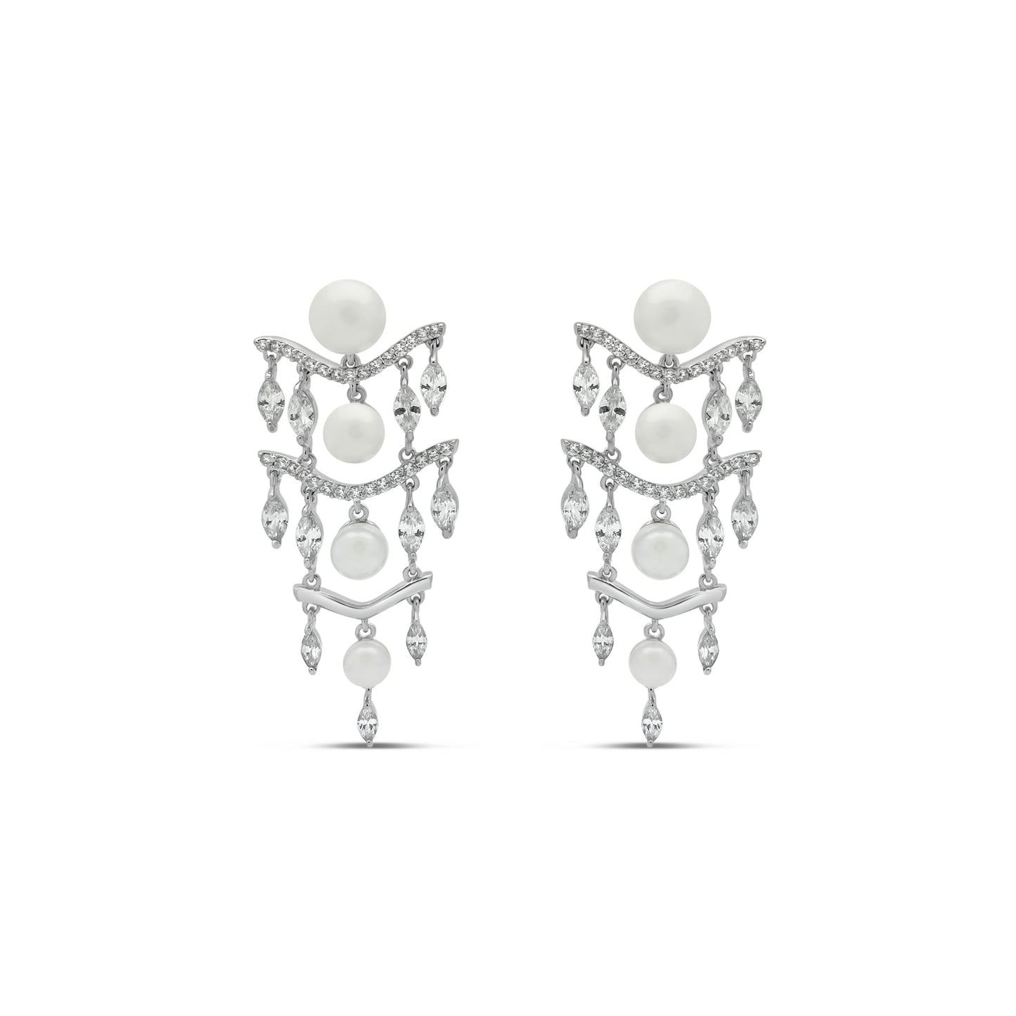 Sterling Silver Bridal Pearl Brilliance Chandeleir Drop Earrings with Large Backs Earrings