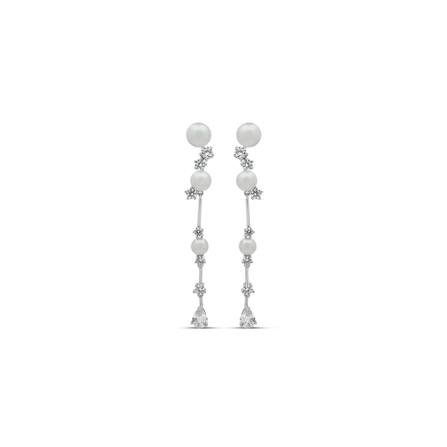 Sterling Silver Long Dangling Pearl Brilliance Drop Earrings Earrings