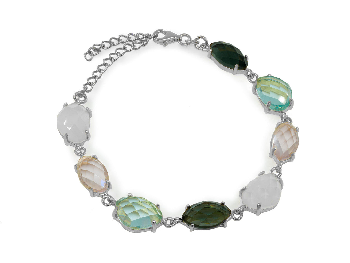 Aqua, Pink, Black Obsidian Faceted Bracelet Bracelets