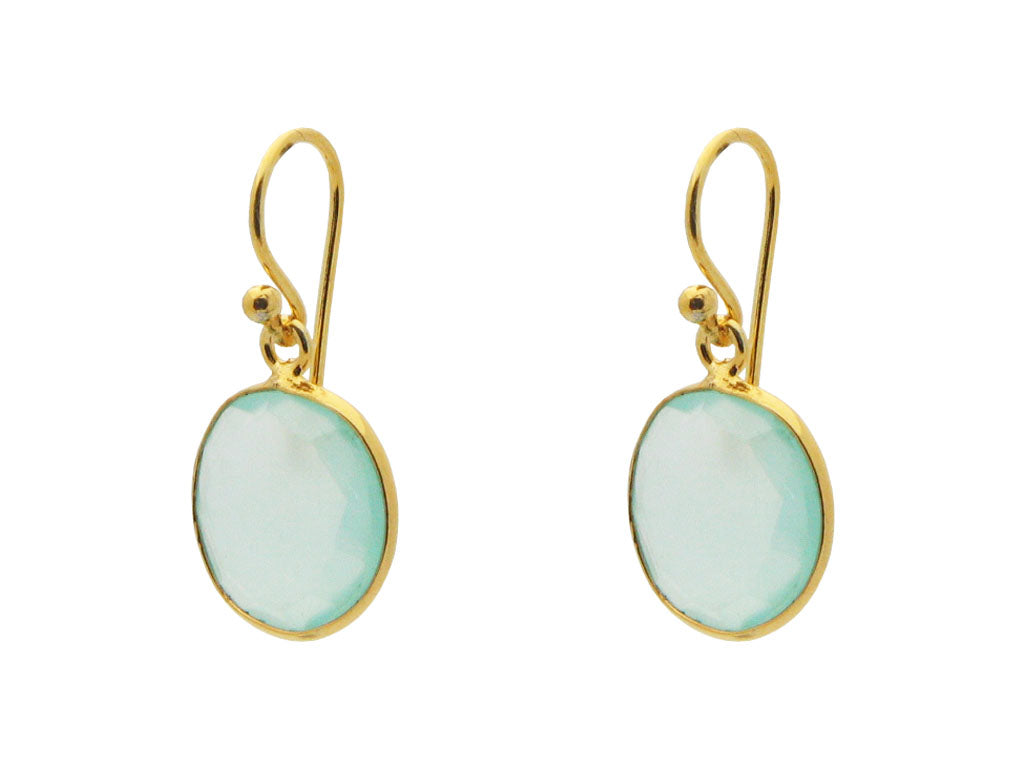 Milky Blue Green Chalcedony Square Danglers Earrings